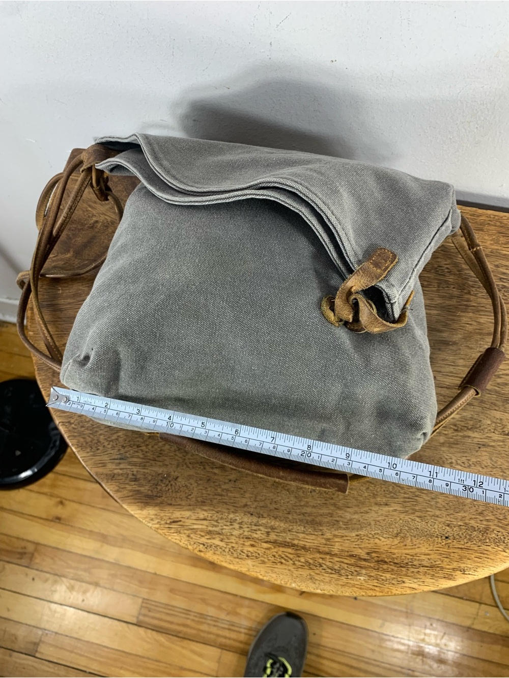Casual canvas  and leather crossbody shoulder bag - Picture 5 of 9